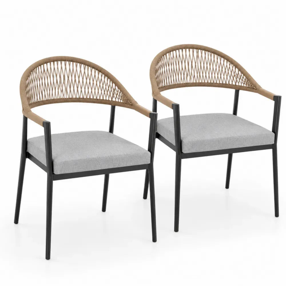 2er Set Stühle mit Seilgeflecht und Metallrahmen Grau/Braun
