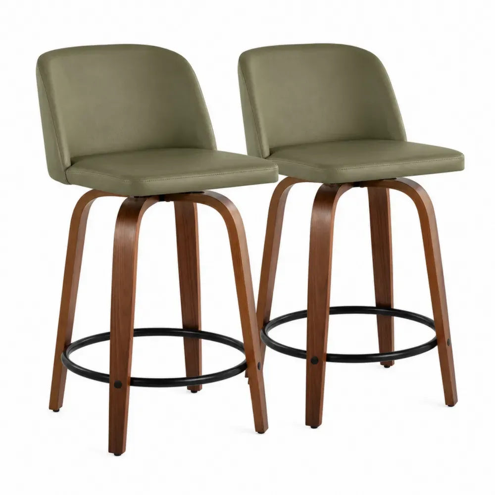 2er Set Barhocker mit Rückenlehne Drehbar Kunstleder Olivgrün Sperrholz