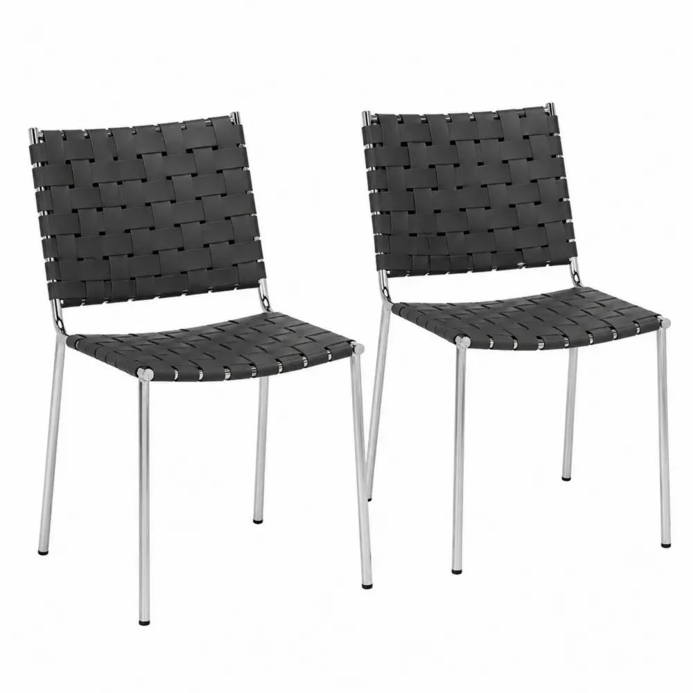 2er-Set Esszimmerstühle, Schwarz, Kunstleder, Edelstahlrahmen