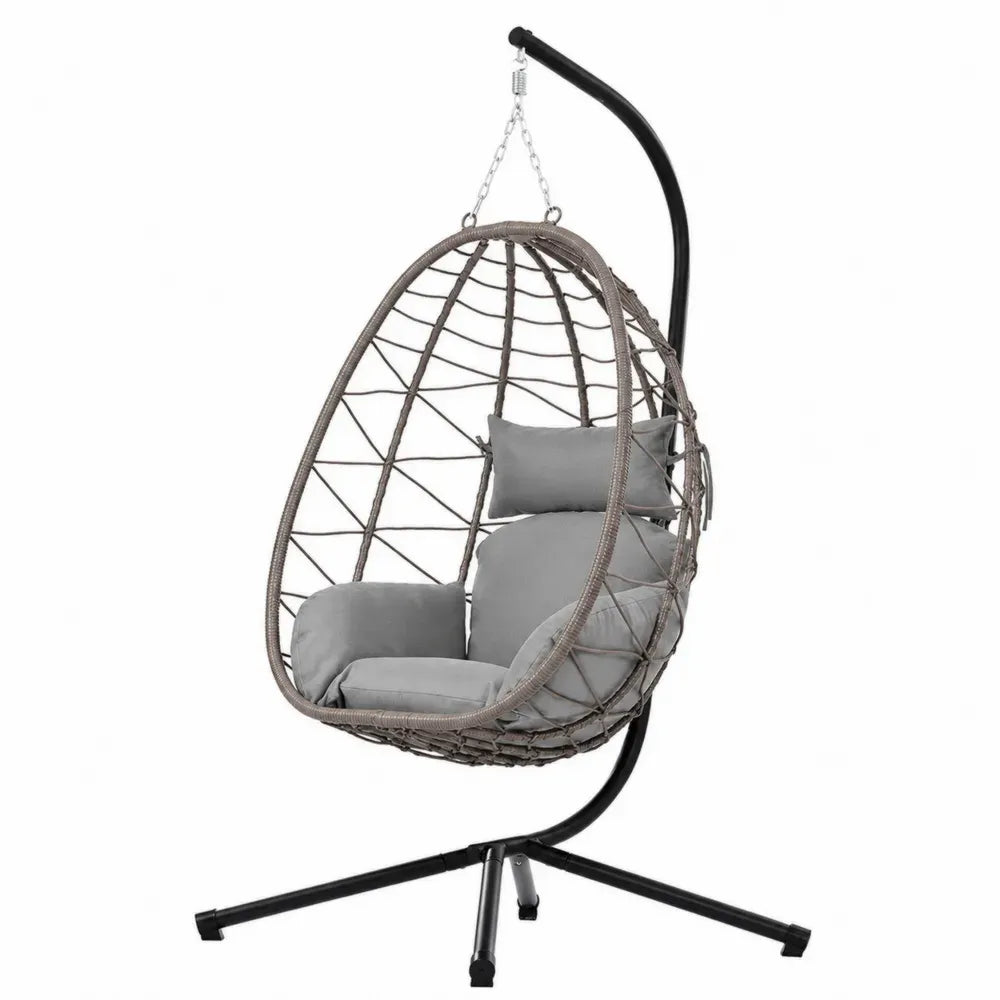 Hängesessel Stahlrahmen Synthetisches Rattan Polyesterkissen Grau