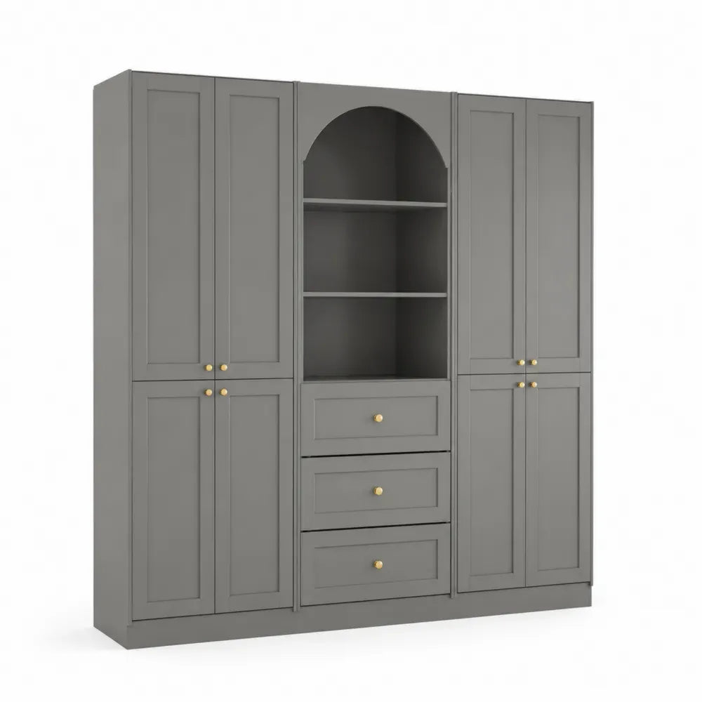 Grauer MDF-Schrank mit Regalen und Schubladen 200x180x40 cm
