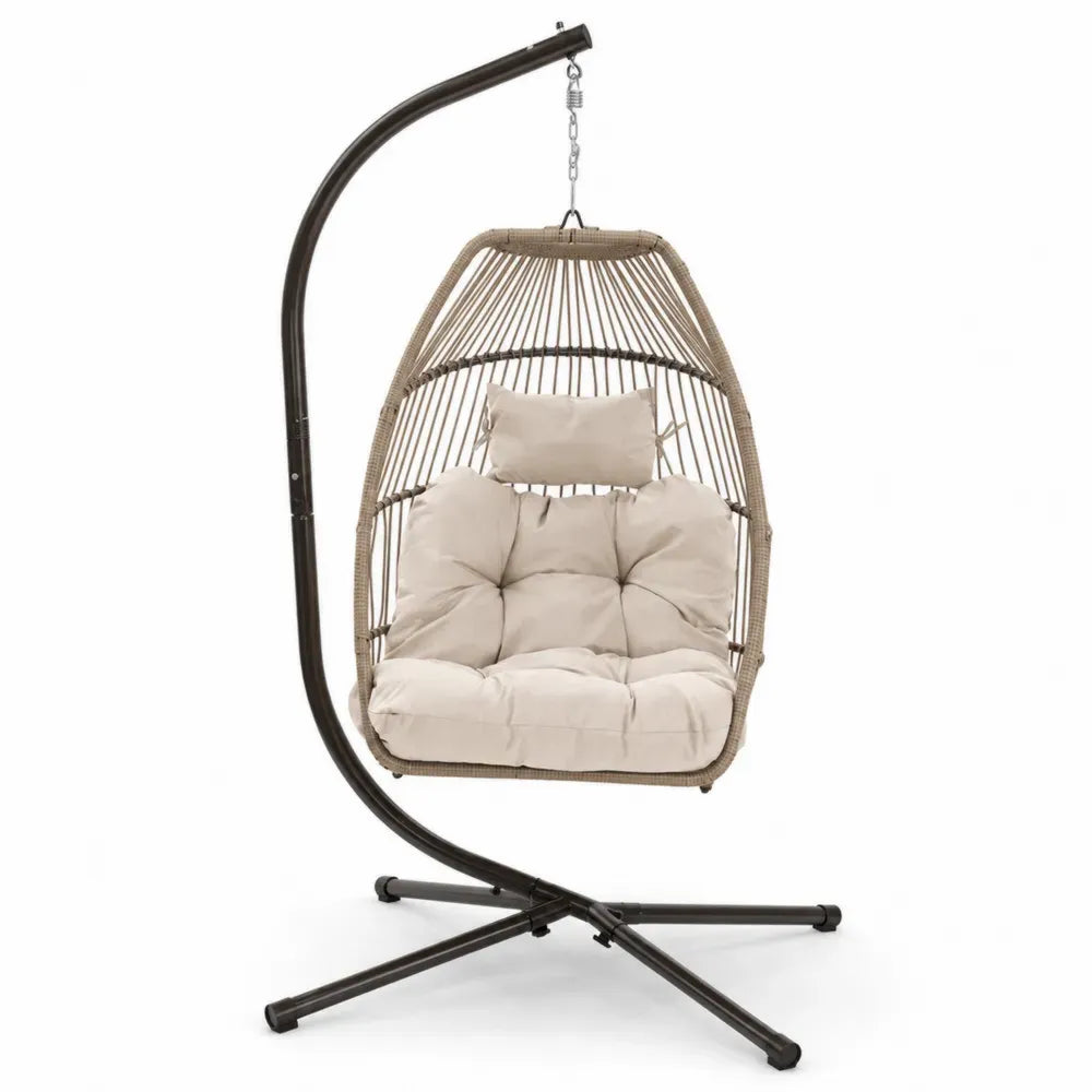 Metall Hängesessel mit Rattan und Polsterung Beige