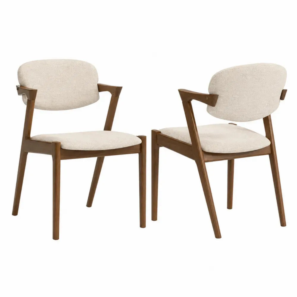 2er-Set Esszimmerstühle mit Holzrahmen und Leinensitz in Beige