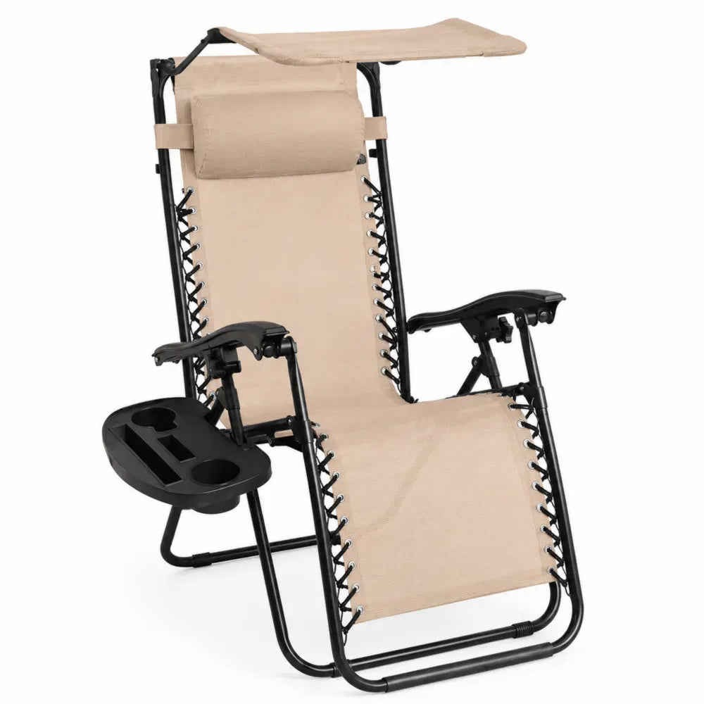 Verstellbare Relaxliege mit Sonnendach Textilene Beige