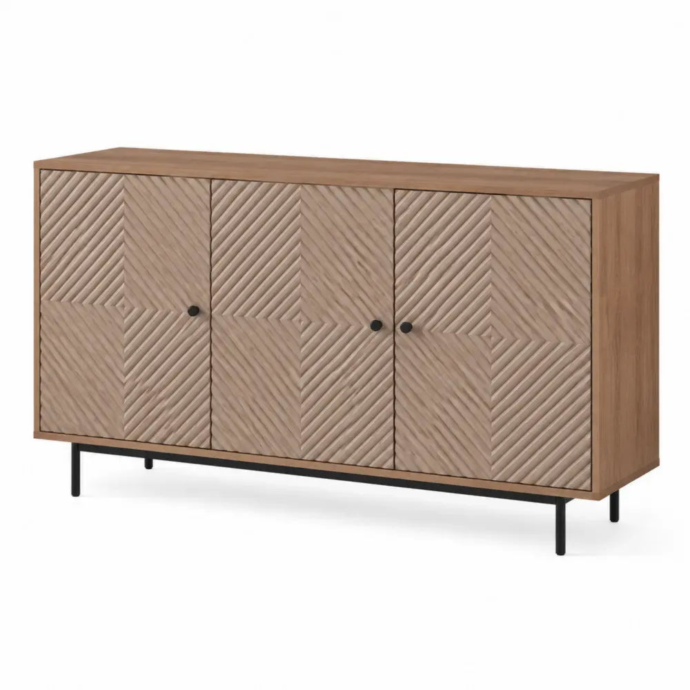 Sideboard aus Eiche mit Metallfüßen, Braun, 160x40x80cm