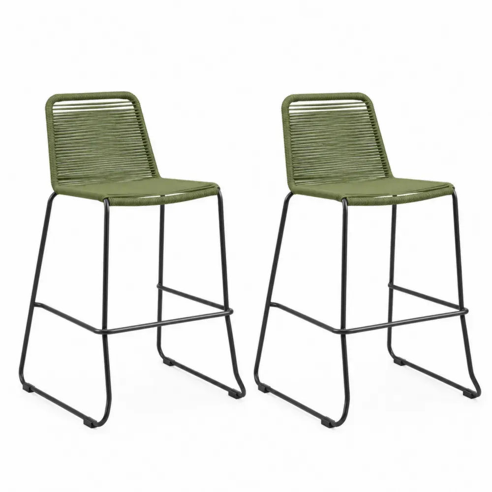 2er-Set Barhocker mit Rückenlehne grün Kunststoffgeflecht Stahl