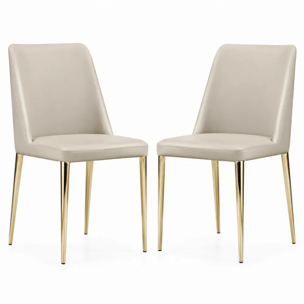 Esszimmerstühle Set aus Kunstleder mit Edelstahlbeinen in Beige und Gold