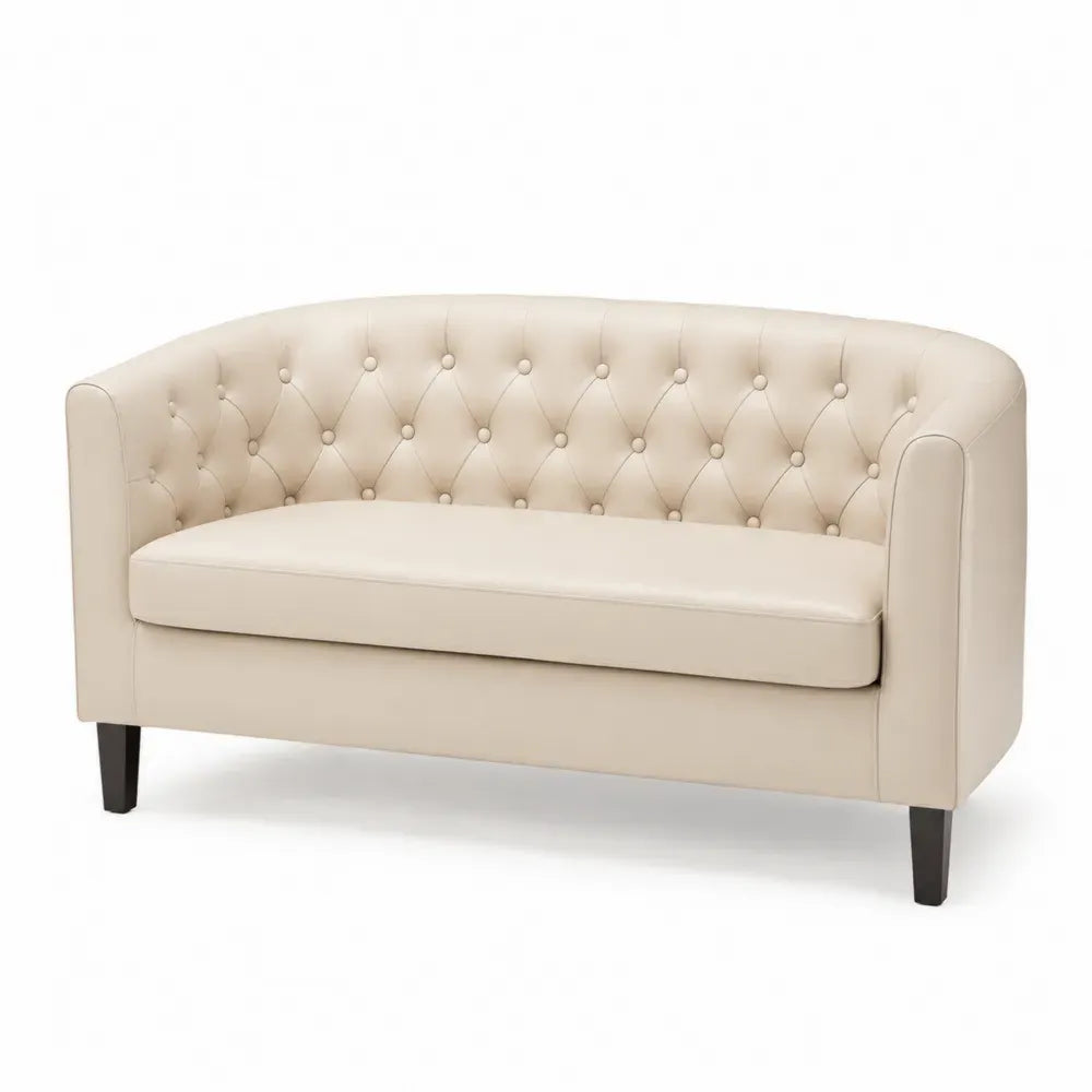 2-Sitzer Sofa Beige Kunstleder mit Knopfdetail 140cm