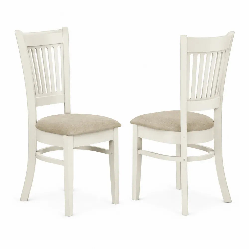 Esszimmerstühle Set Holzrahmen Leinenbezug Weiß/Beige 2er-Set