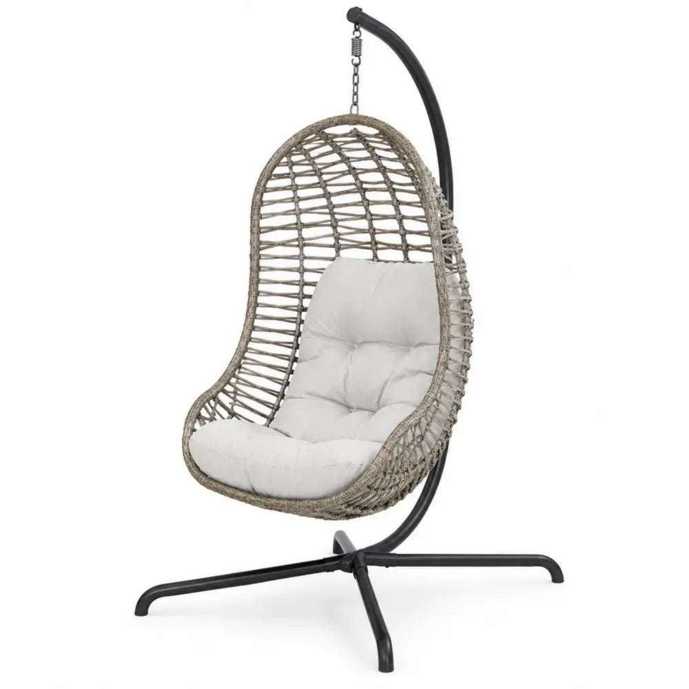 Hängesessel aus Rattan mit Stahlrahmen, Natur und Beige