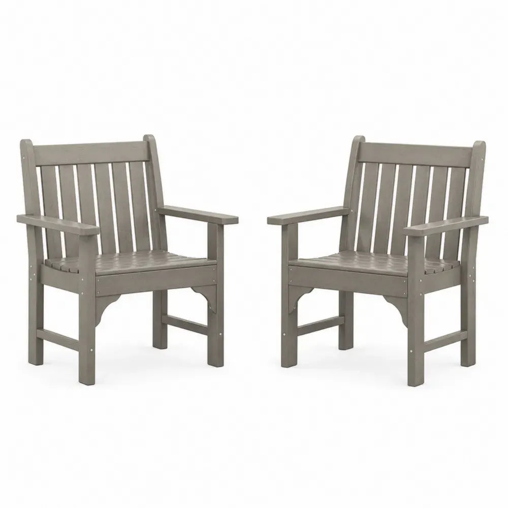 2er Set Gartenstühle mit Armlehnen aus Kunststoff Holzoptik Grau
