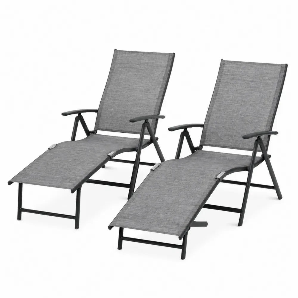 2er Set klappbare Gartenliegen aus Stahl und Textilene in Grau