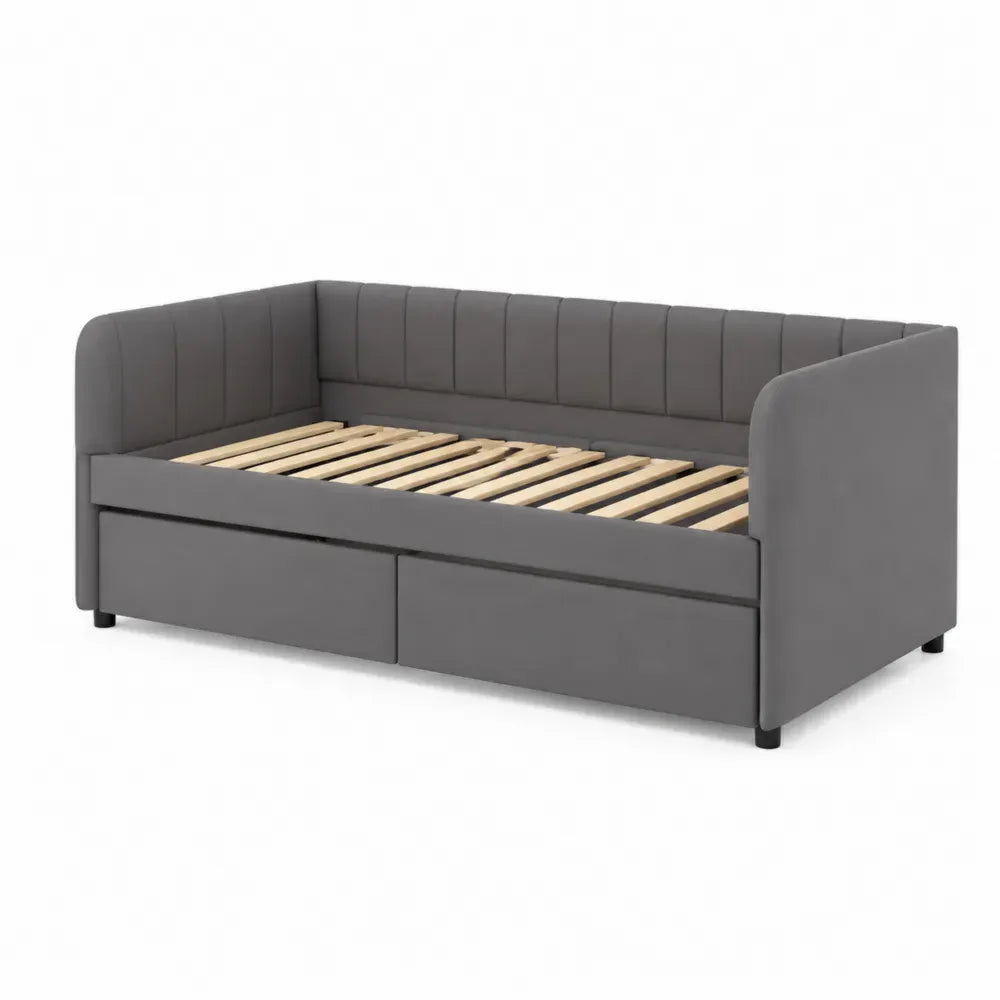 Tagesbett mit Stauraum aus Polyester und Sperrholz in Grau