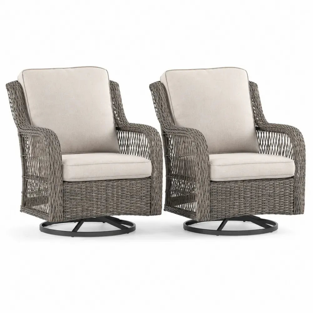 2er Set Gartenstühle Rattan Stahl Beige mit Kissen