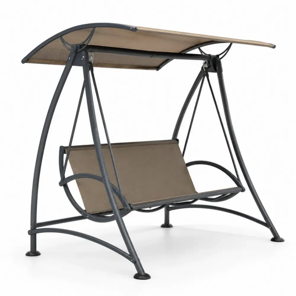 Outdoor-Metallschaukel mit Textilene-Dach, Grau und Beige
