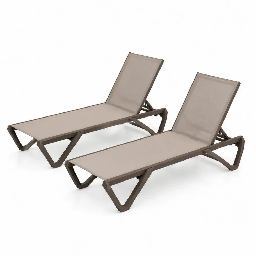 2er-Set Sonnenliegen Aluminium Textilgewebe Beige 200x70cm