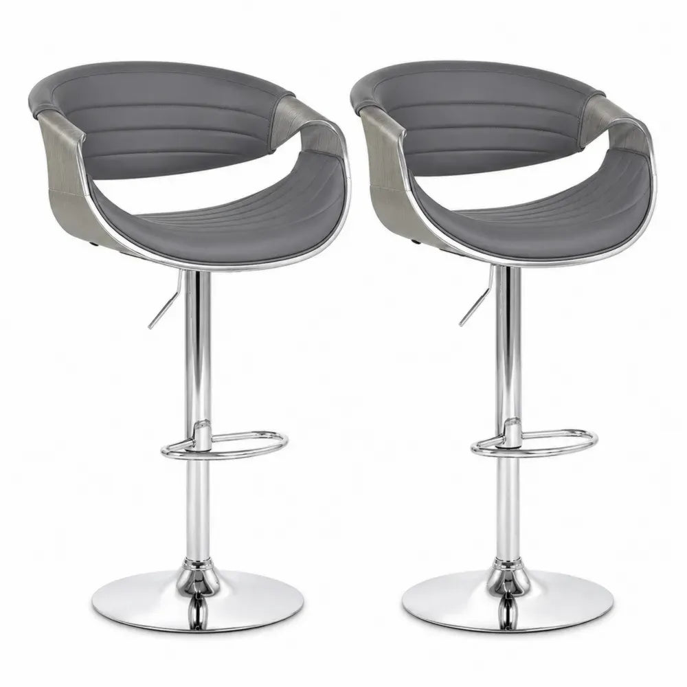 2er Set Barhocker mit Kunstleder grau höhenverstellbar Chrom