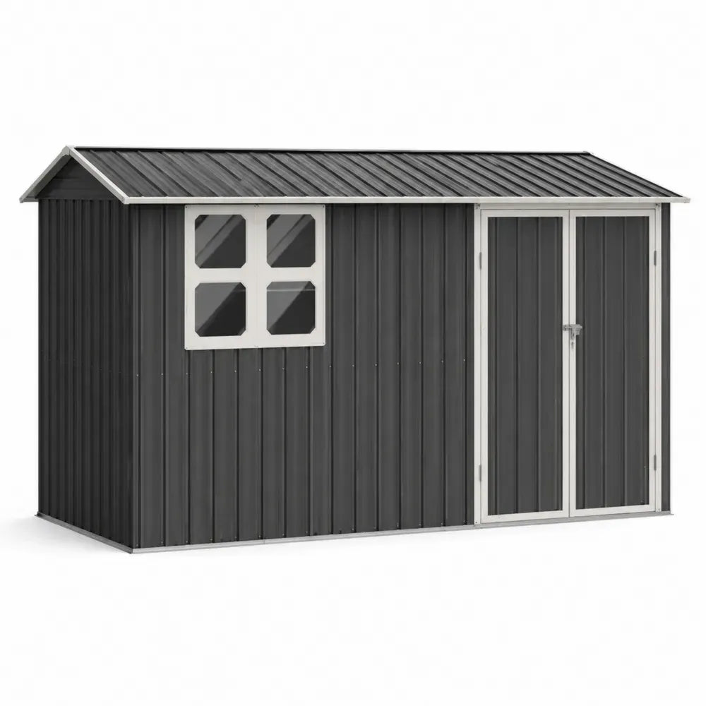 Metall-Gartenschuppen mit Fenster und Doppeltür Schwarz 340x230x210 cm