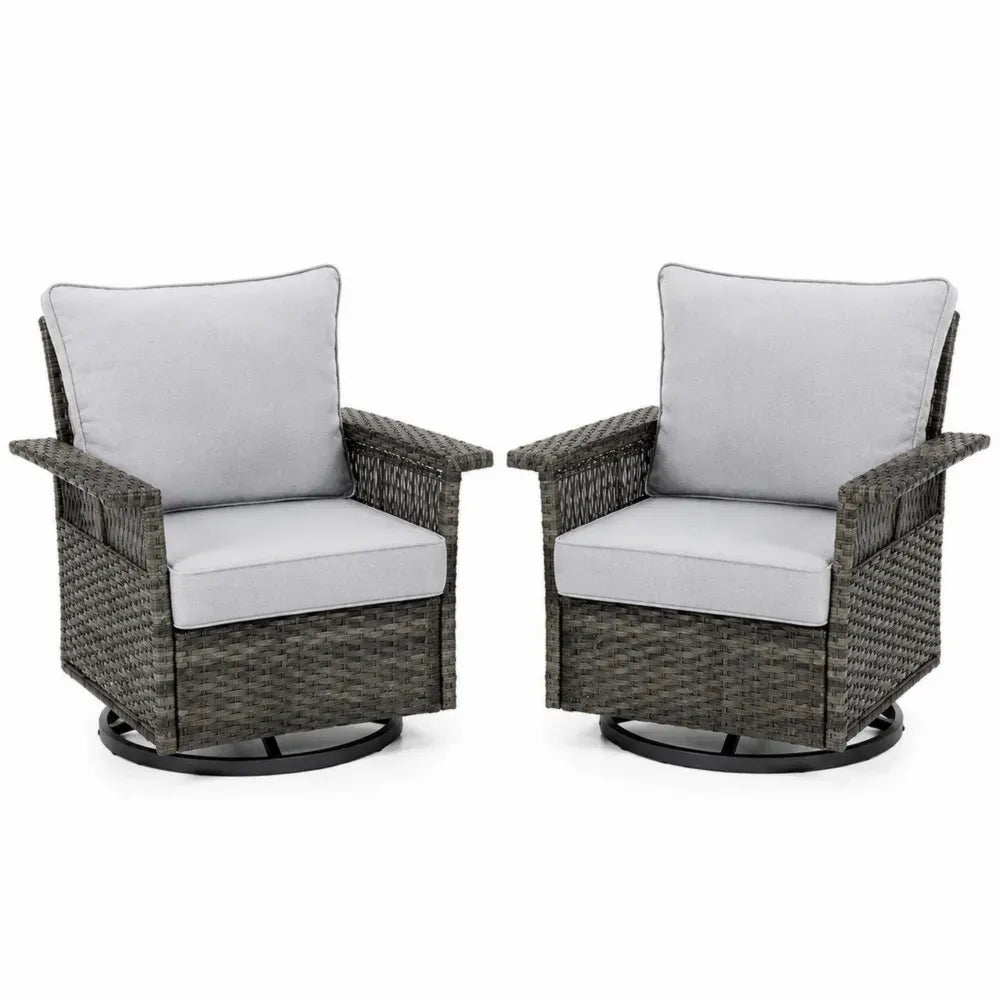 2er Set Rattan-Gartenstuhl mit Kissen Dunkelgrau