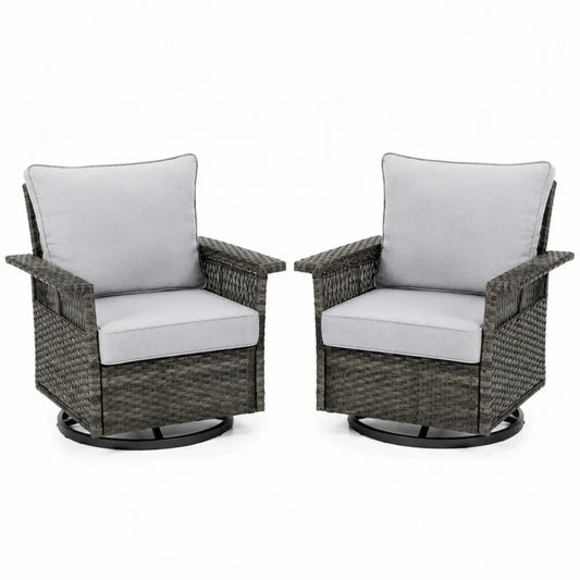 2er Set Rattan-Gartenstuhl mit Kissen Dunkelgrau