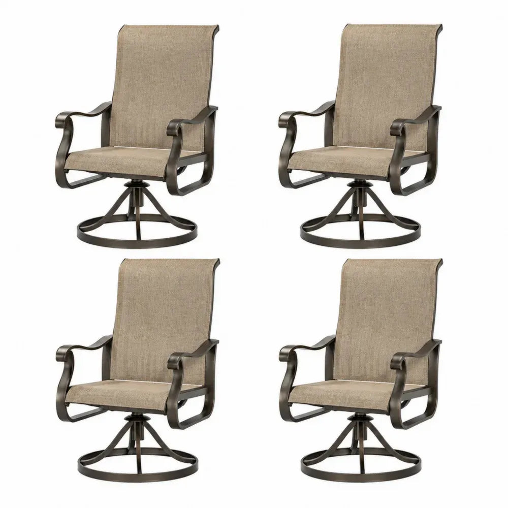 4er-Set Drehbare Gartenstühle aus Aluminium und Mesh in Beige