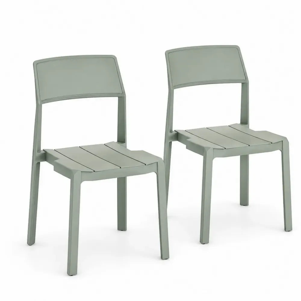 2er Set Gartenstühle Kunststoff Olivgrün stapelbar