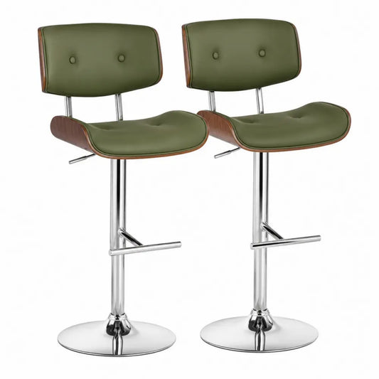 2er-Set höhenverstellbare Barhocker aus Kunstleder, Sperrholz und Stahl, grün