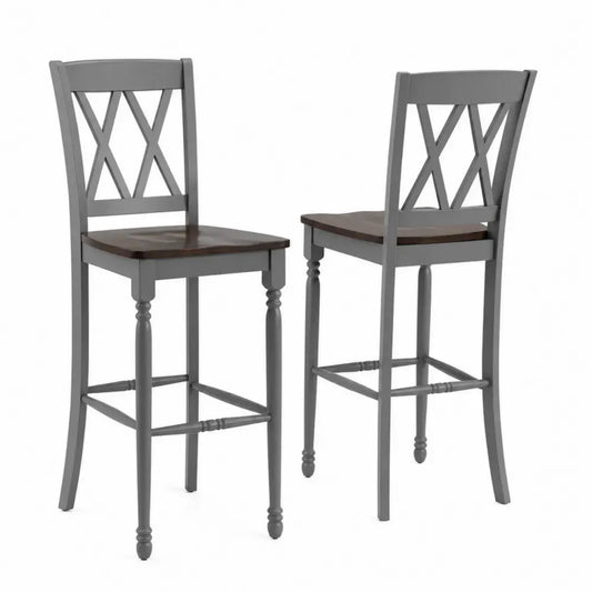 2er-Set Barhocker mit Rückenlehne aus Holz, grau/braun