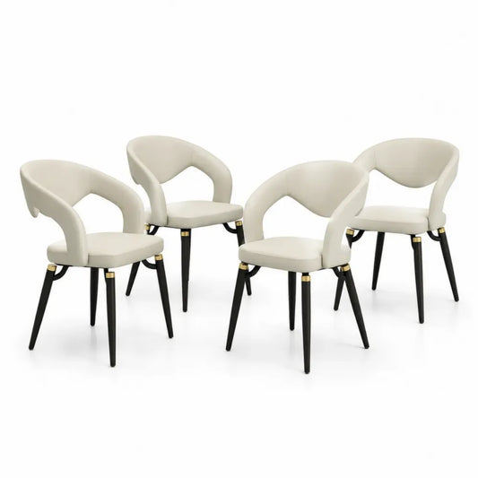 4er Set Esszimmerstühle Beige PU-Leder mit Metallbeinen