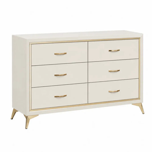 Kommode mit 6 Schubladen aus Holzwerkstoff und Metall Beige/Gold