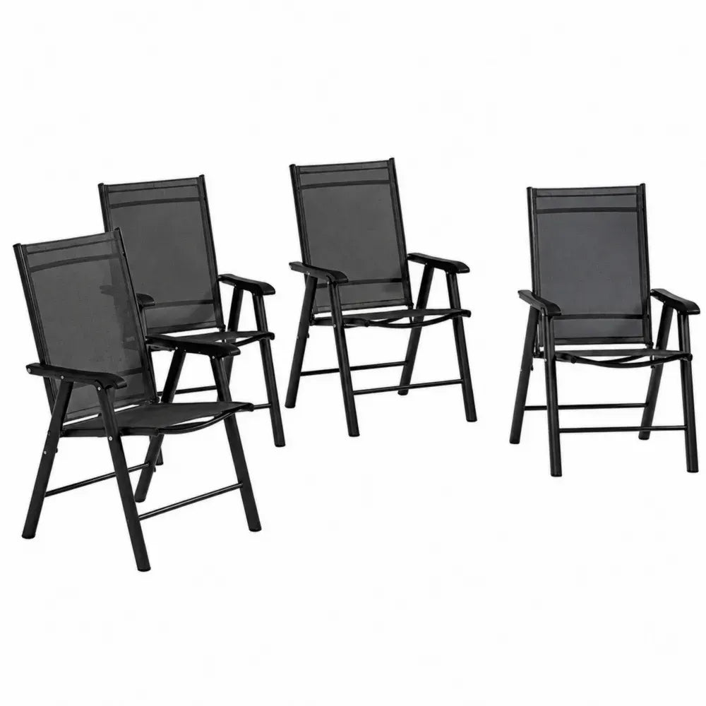 4er Set Klappbare Alu Gartenstühle Textilene Schwarz