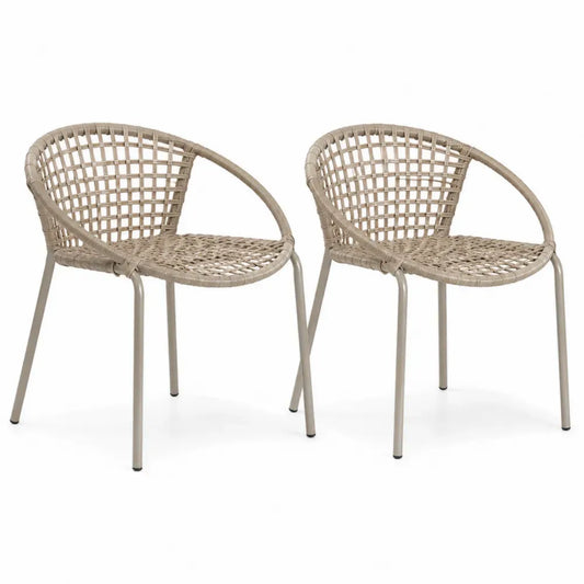 2er Set Gartenstühle Polyethylen Rattan Stahlrahmen Beige