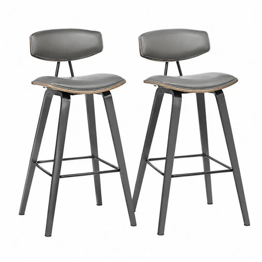 2er-Set Barhocker, Grau, Metall, PU-Leder, 65 cm Sitzhöhe