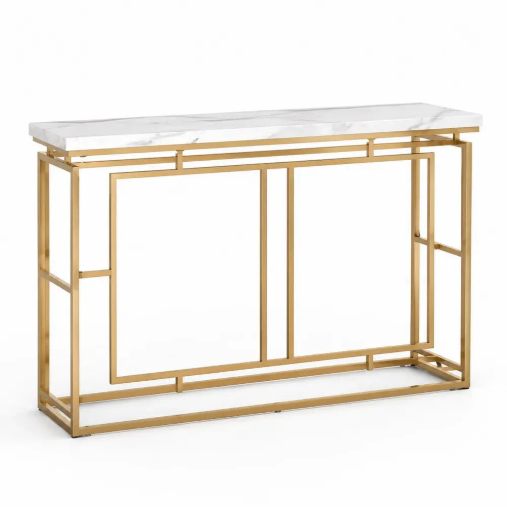 Metall-Konsolentisch mit Marmorplatte, Gold, 120x30x80cm