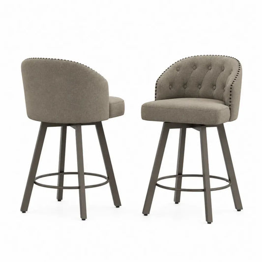 2 drehbare Barhocker aus Stoff und Metall, Beige, 109 cm