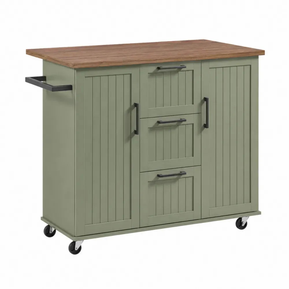 Küchenwagen Holz mit Schubladen und Schrank Grün