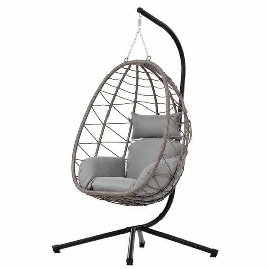 Hängesessel Stahlrahmen Synthetisches Rattan Polyesterkissen Grau