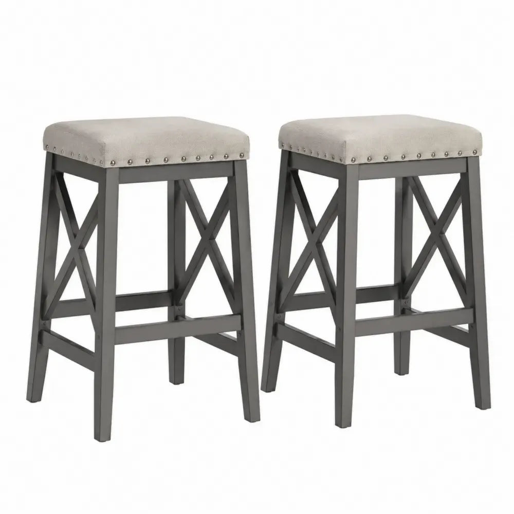 2er Set Hocker mit Stoffpolsterung und Massivholzrahmen Dunkelgrau