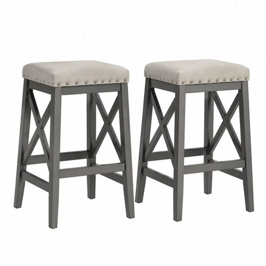 2er Set Hocker mit Stoffpolsterung und Massivholzrahmen Dunkelgrau