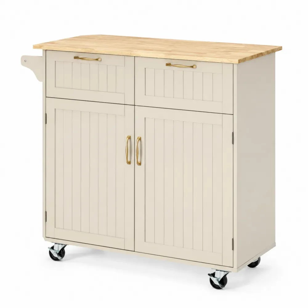 MDF Küchenwagen mit Schubladen und Türen in Beige 100x50x85cm