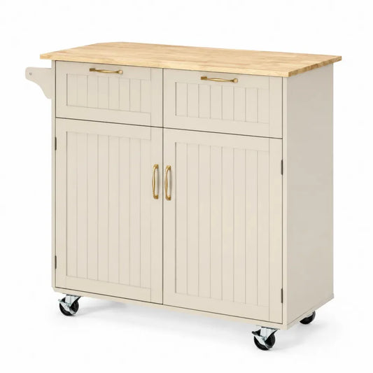 MDF Küchenwagen mit Schubladen und Türen in Beige 100x50x85cm