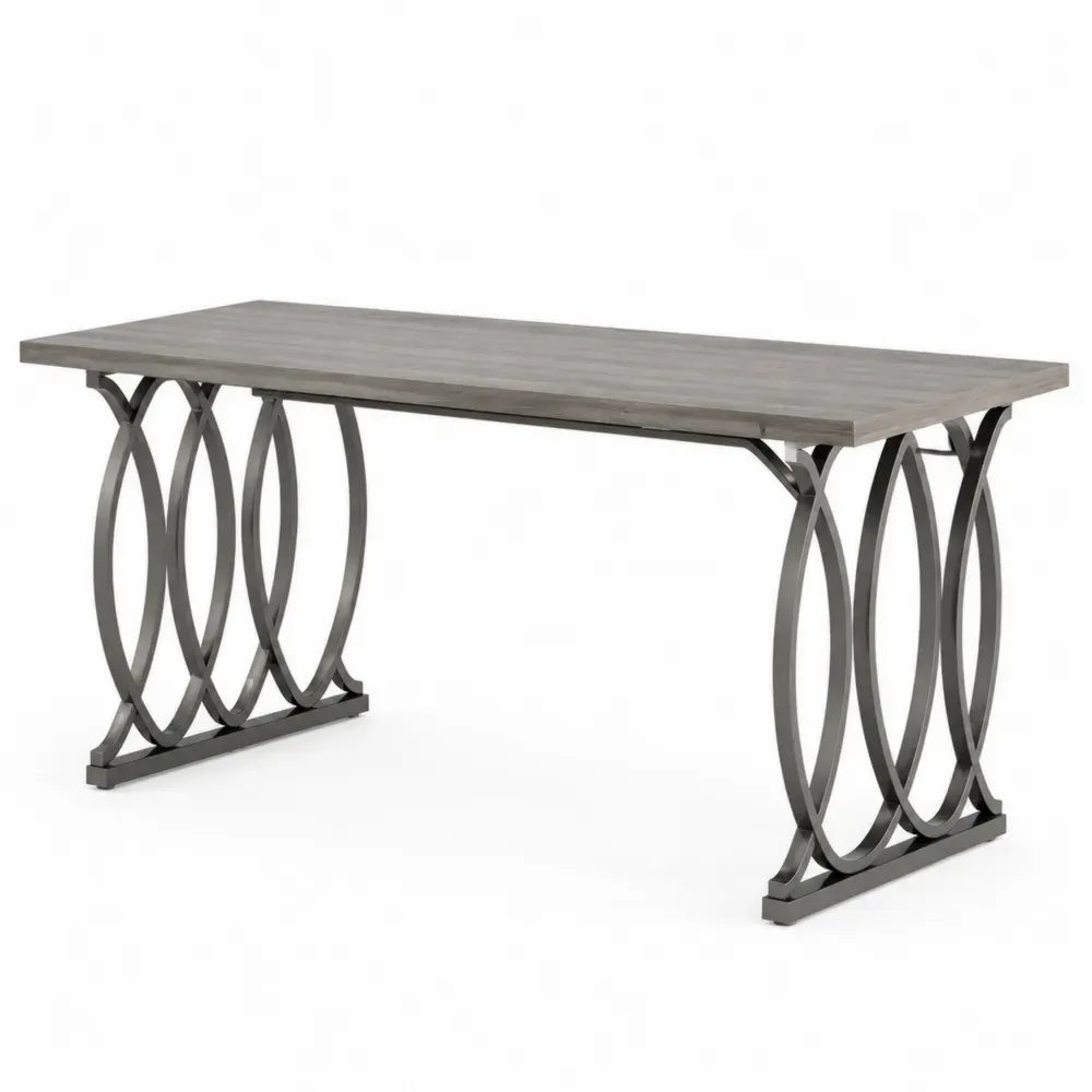 Rechteckiger Tisch mit Holzplatte und Metallgestell
