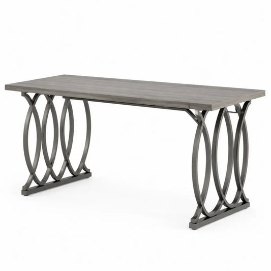 Rechteckiger Tisch mit Holzplatte und Metallgestell