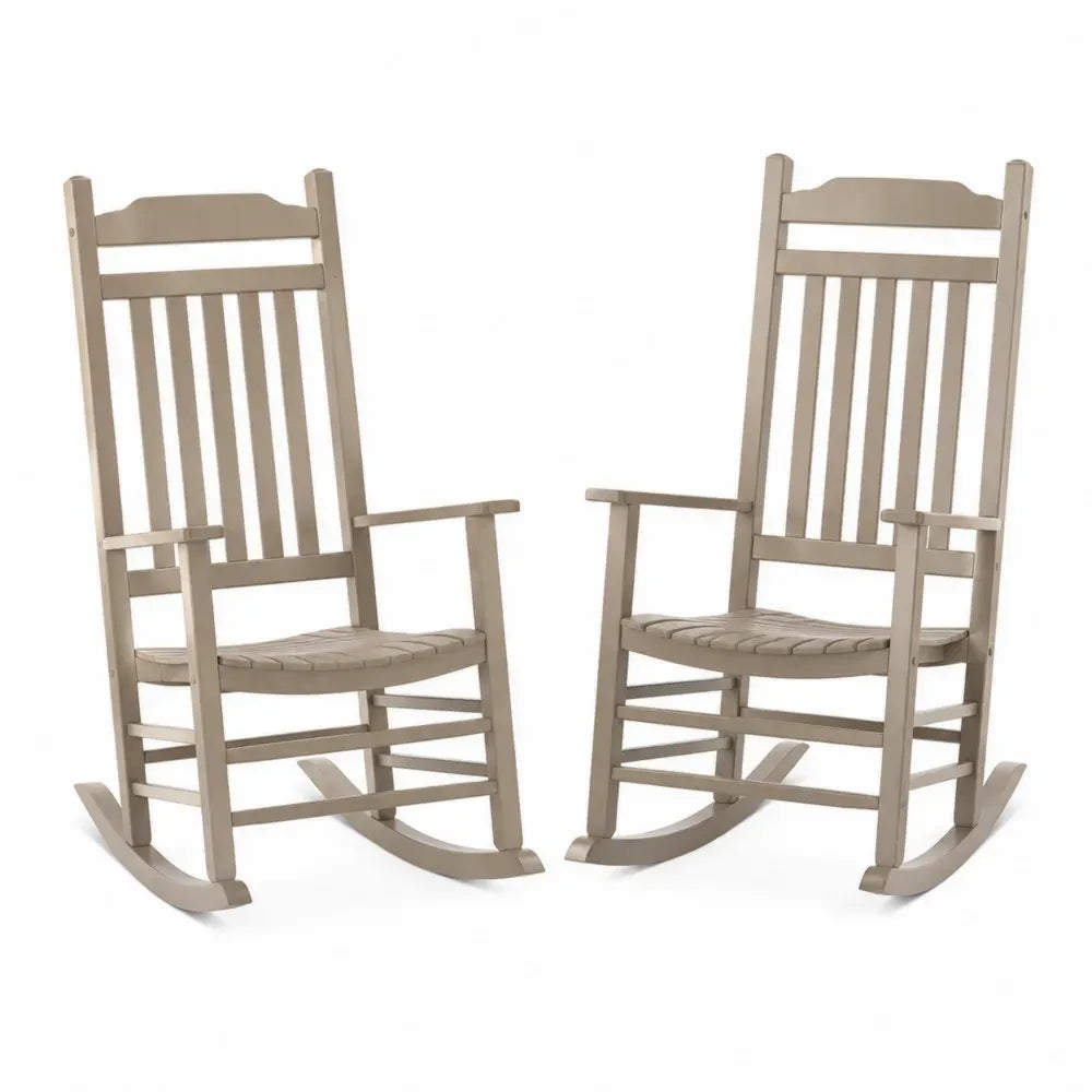 2er Set Hartholz Schaukelstuhl Beige