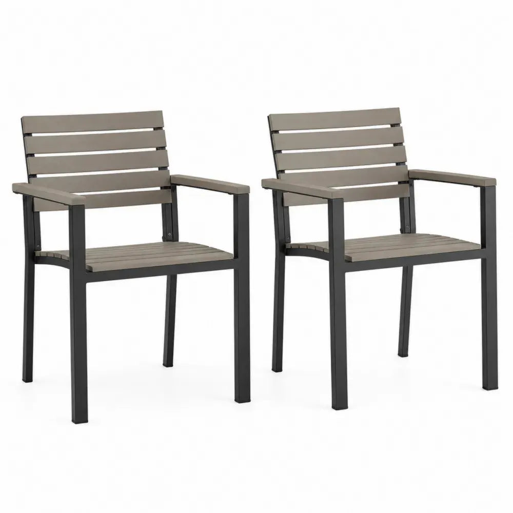 2-teiliges Gartenstuhl-Set Aluminium Kunststoff Grau/Braun