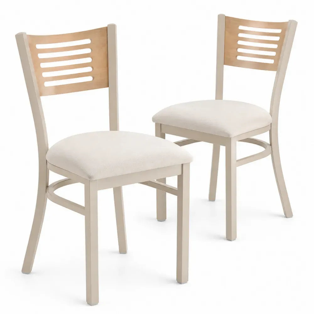 Esszimmerstühle Set aus Holz mit Polyesterpolsterung Beige