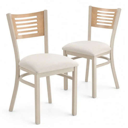 Esszimmerstühle Set aus Holz mit Polyesterpolsterung Beige