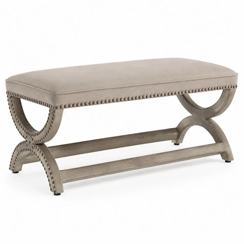 Polsterbank Leinen Massivholz Grau 110x45x48 cm