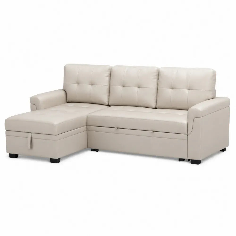 Ecksofa mit Ottomane aus Kunstleder Beige 230 cm