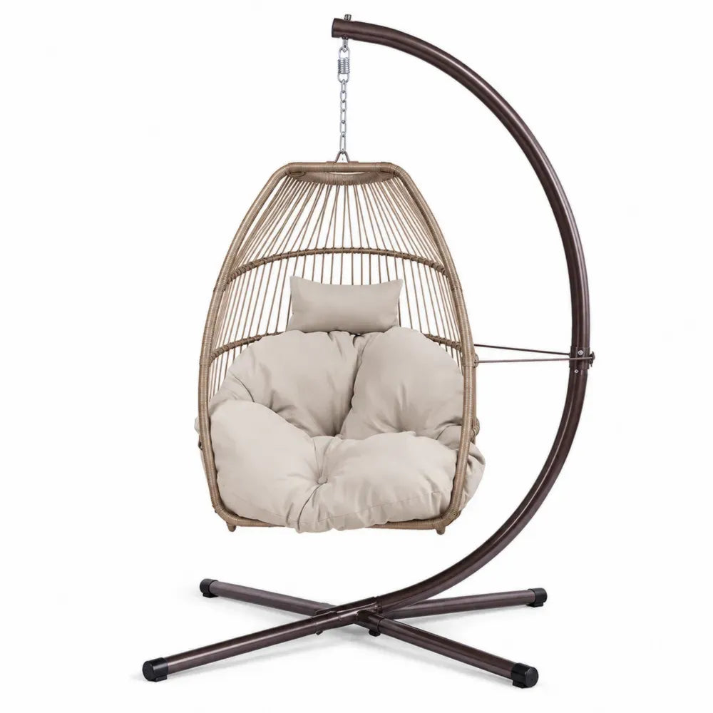 Rattan Hängesessel mit Stahlgestell, Beige